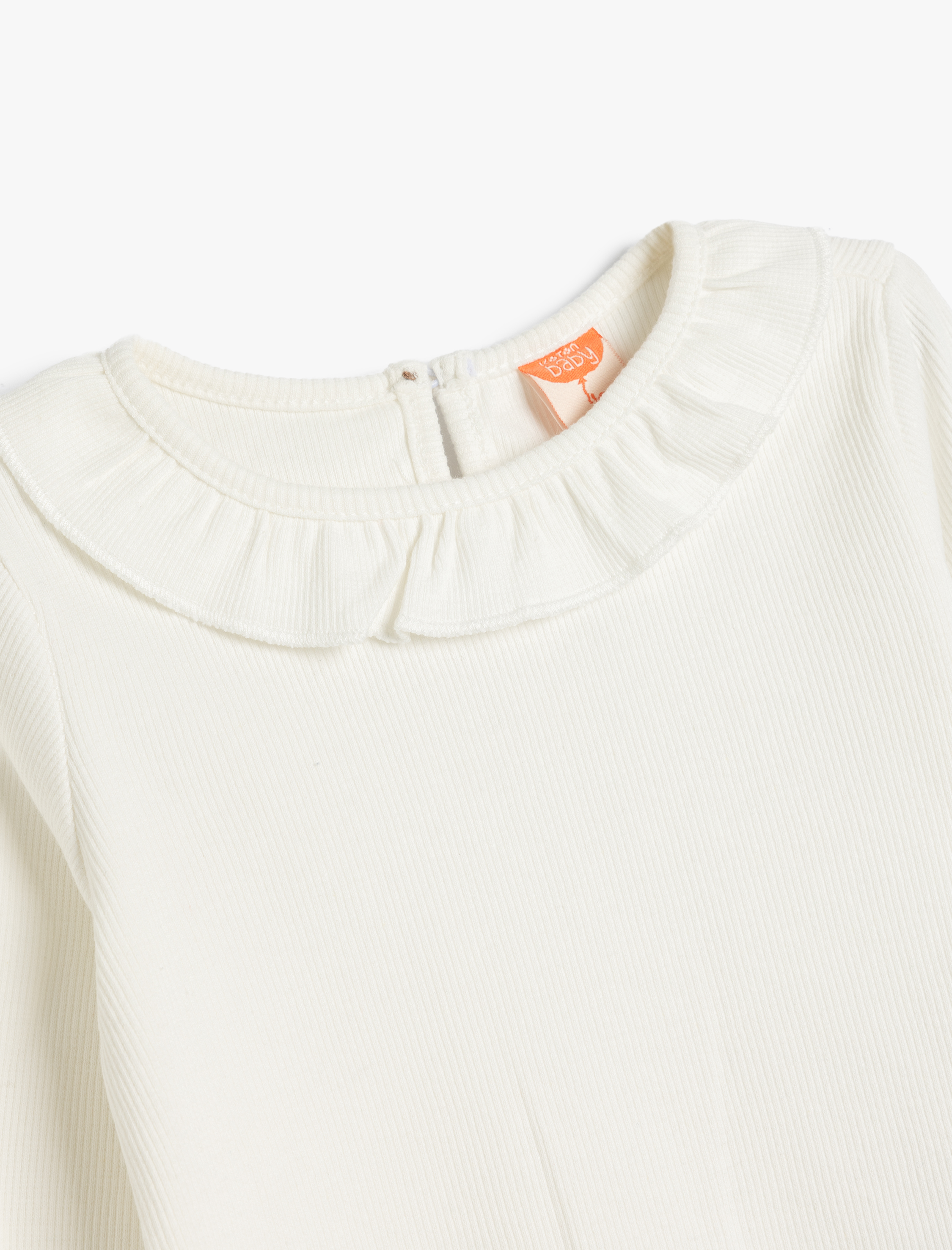 Kız Bebek Fırfırlı Bisiklet Yaka Uzun Kollu Pamuklu Tişört