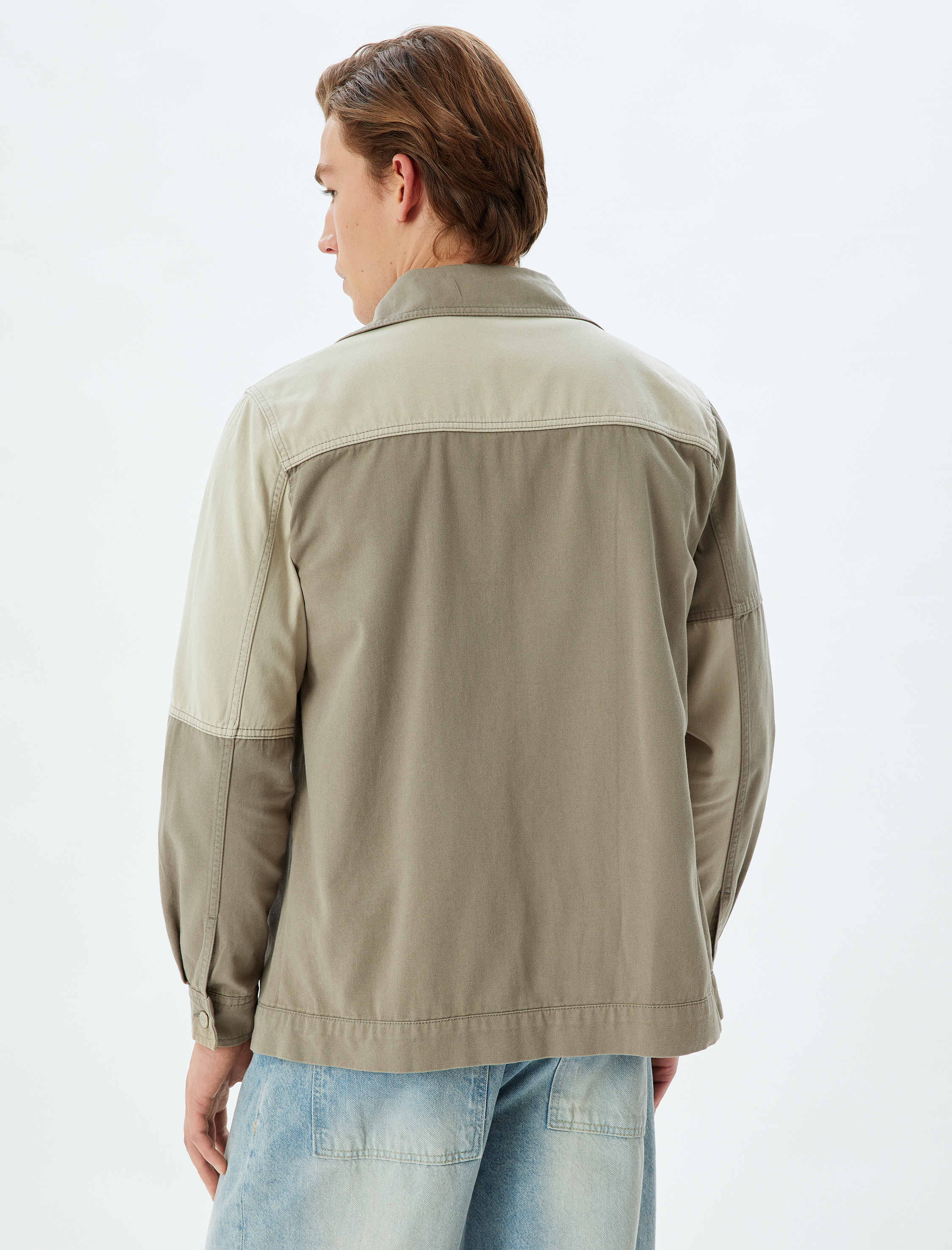   Gömlek Ceket Renk Bloklu Fermuarlı Cep Detaylı Pamuklu