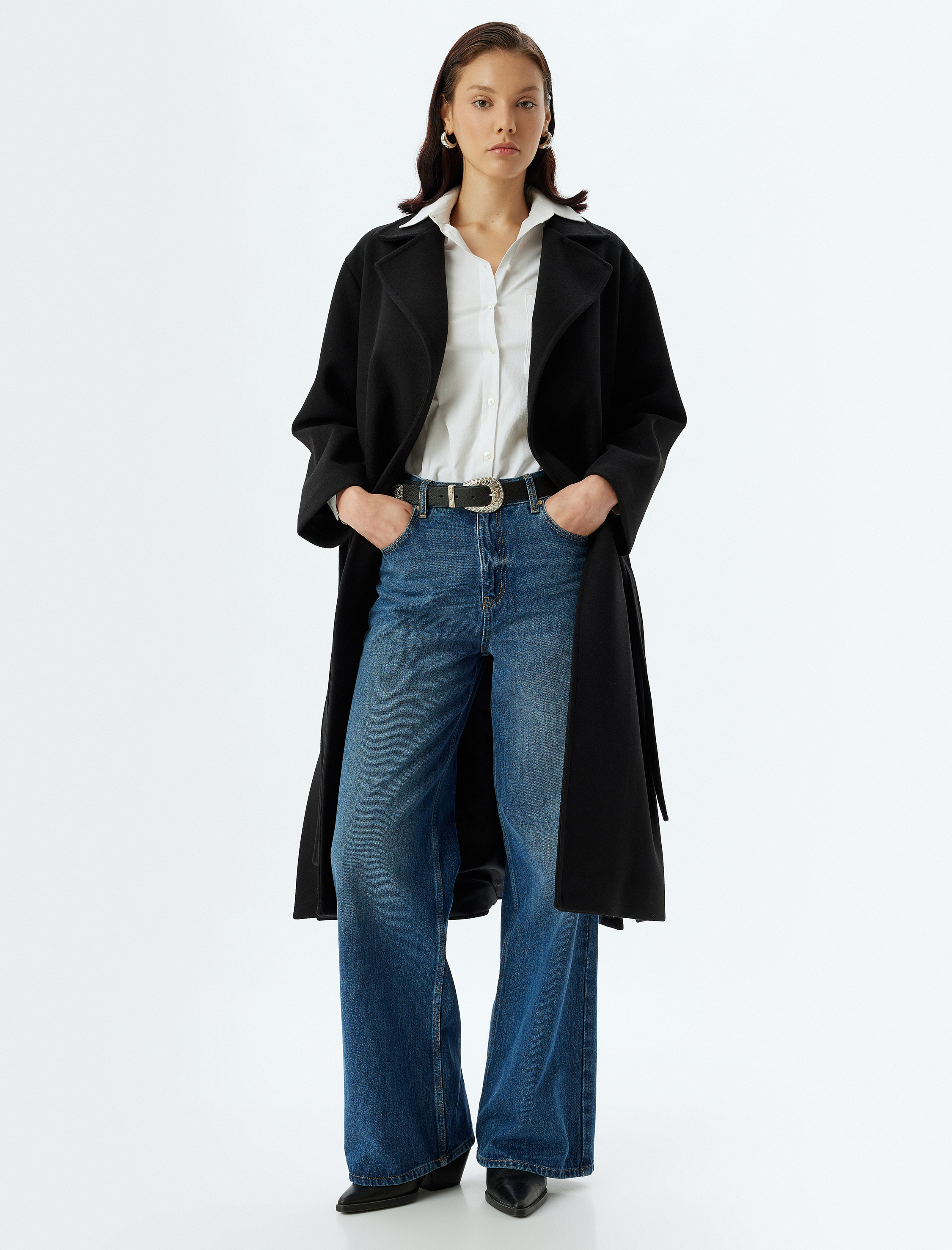   Kruvaze Cepli Ekstra Uzun Kaşe Kaban