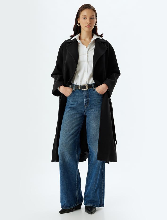  Kruvaze Cepli Ekstra Uzun Kaşe Kaban