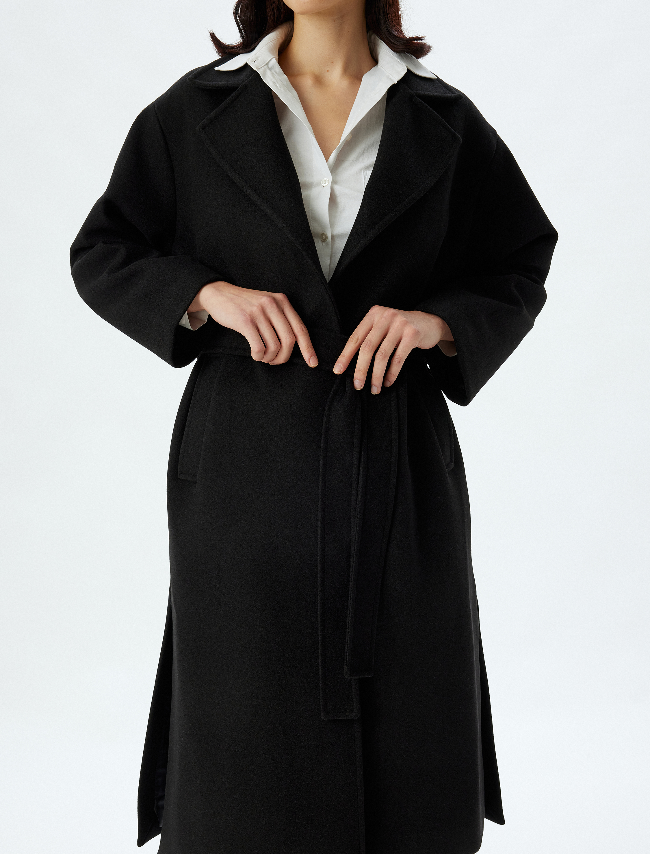   Kruvaze Cepli Ekstra Uzun Kaşe Kaban