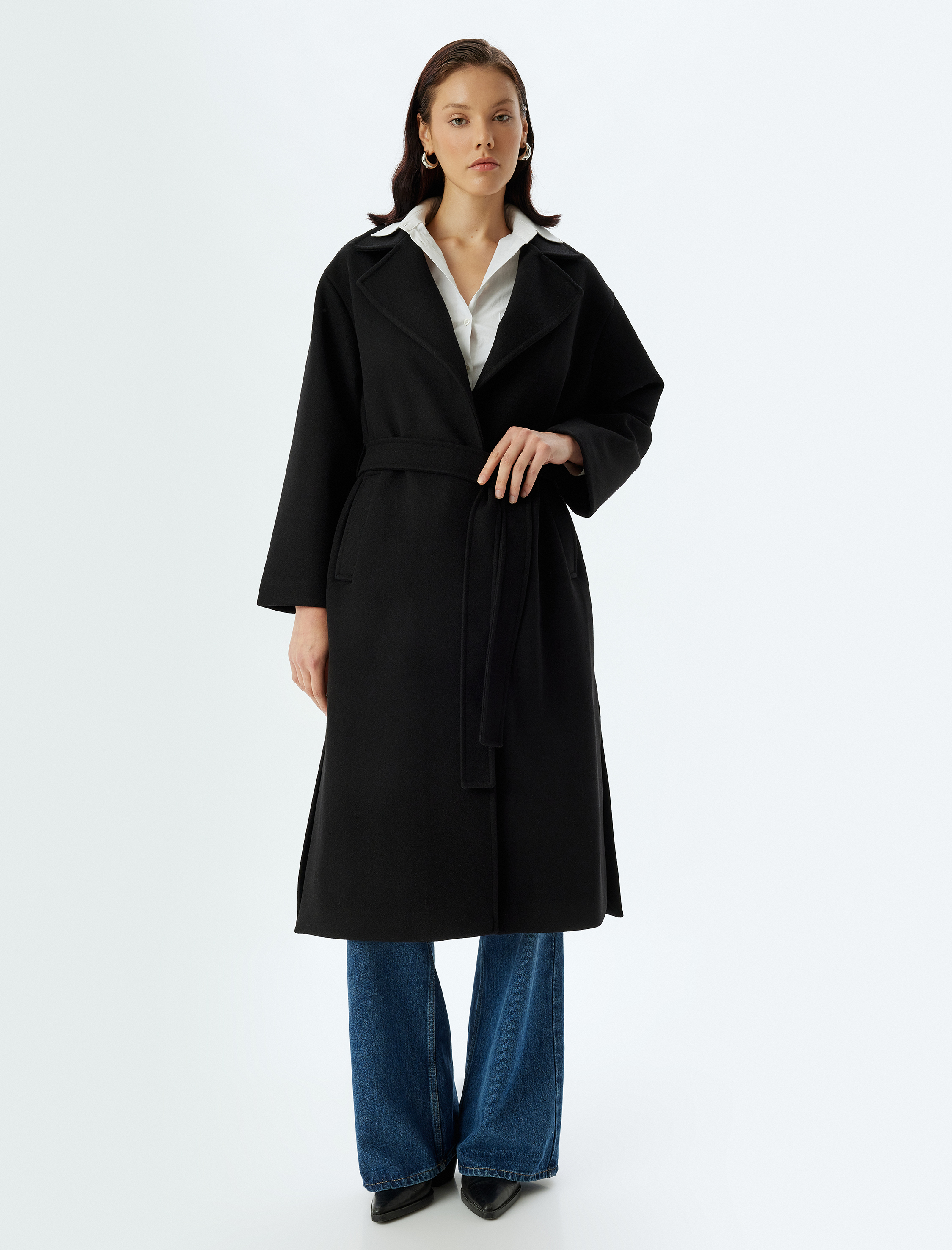   Kruvaze Cepli Ekstra Uzun Kaşe Kaban