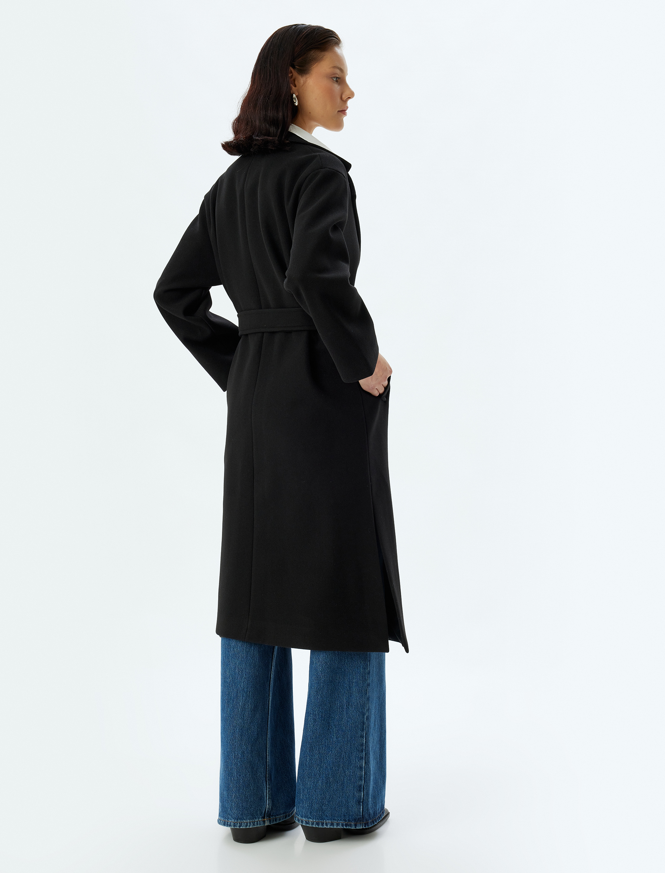   Kruvaze Cepli Ekstra Uzun Kaşe Kaban