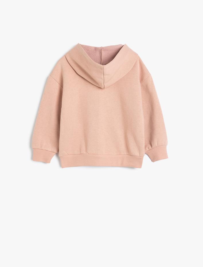 Kız Bebek Kapşonlu Sweatshirt Fermuarlı Uzun Kollu Balerin Baskı Detaylı Şardonlu
