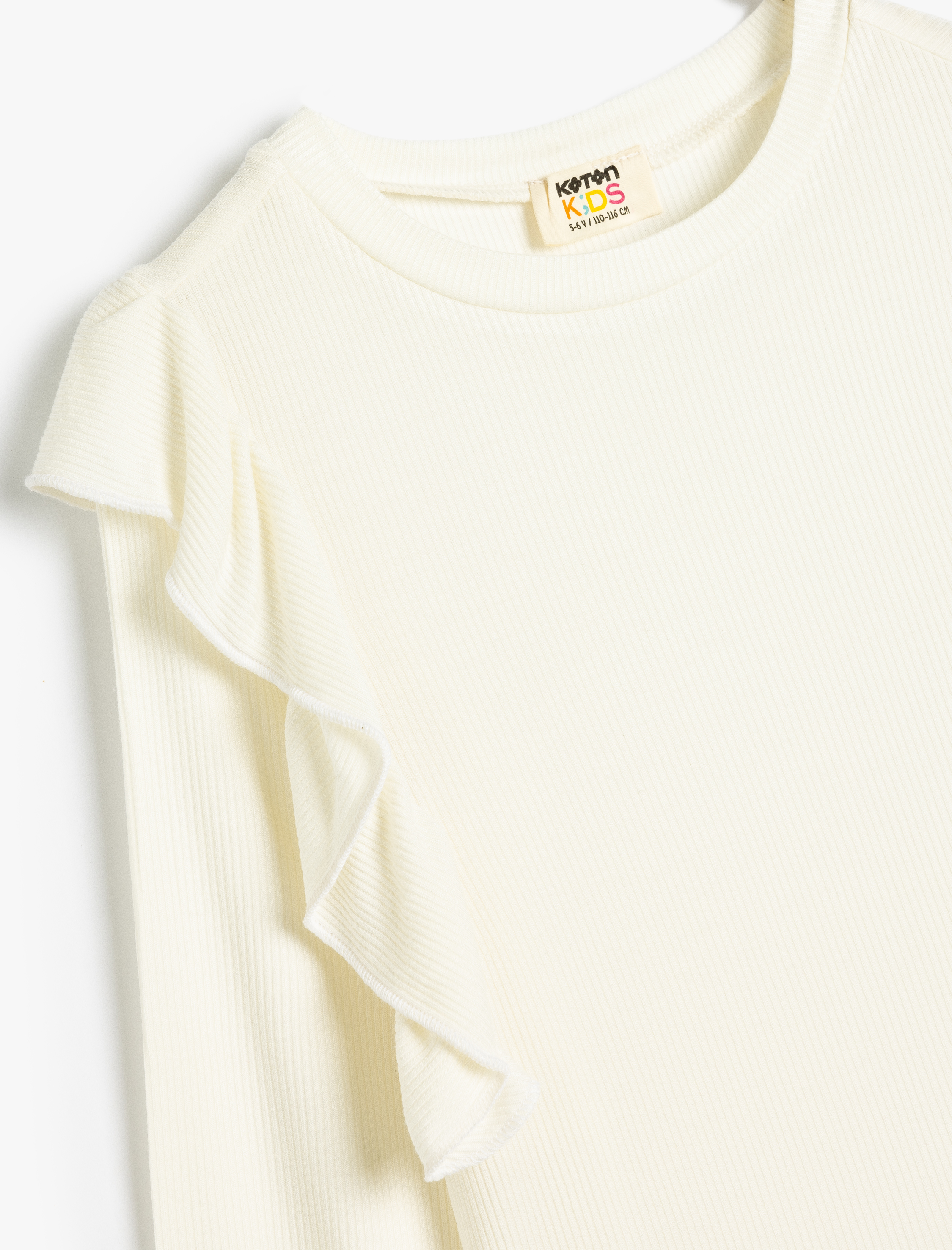  Kız Çocuk Uzun Kollu Bisiklet Yaka Fırfır Detaylı Viskon Tişört