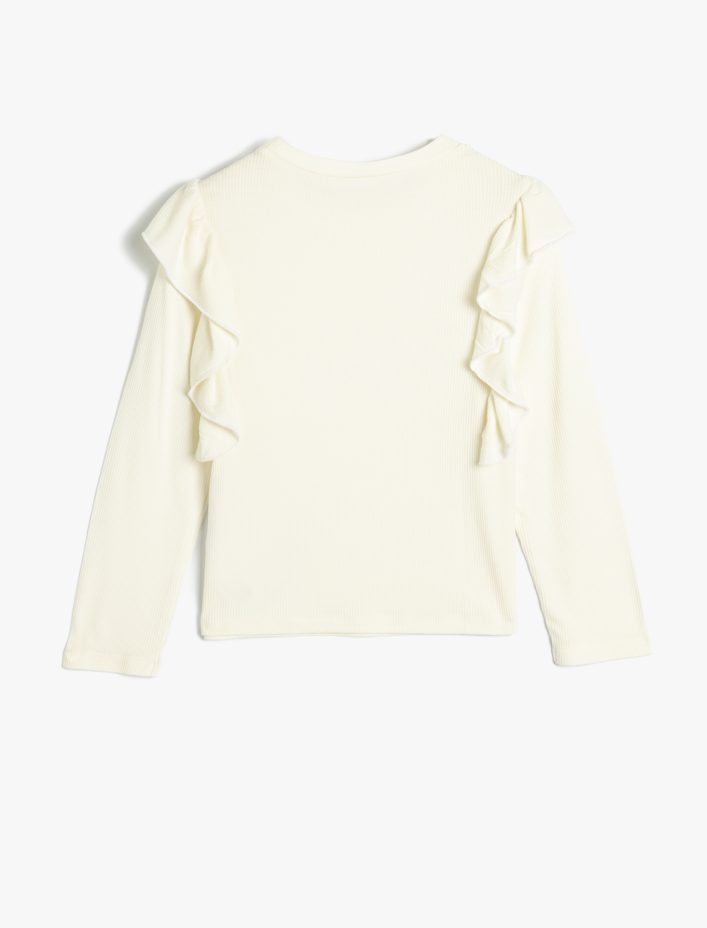  Kız Çocuk Uzun Kollu Bisiklet Yaka Fırfır Detaylı Viskon Tişört