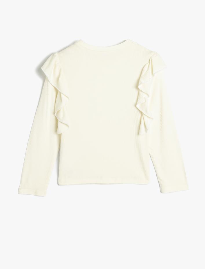 Kız Çocuk Uzun Kollu Bisiklet Yaka Fırfır Detaylı Viskon Tişört