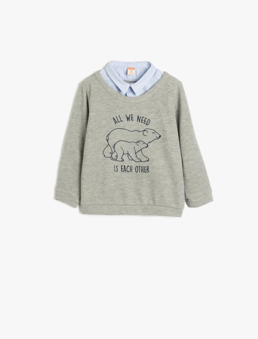  Erkek Bebek Sweatshirt Uzun Kollu Gömlek Yaka Kaşkorse