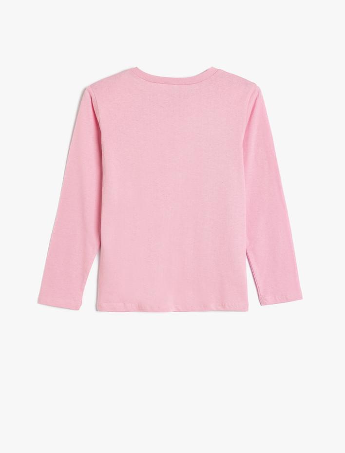 Kız Çocuk Tişört Uzun Kollu Bisiklet Yaka Pamuklu Kalp Baskılı