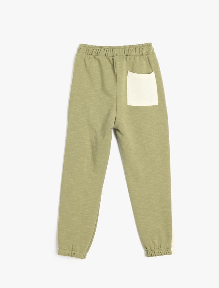 Erkek Bebek Beli Bağlamalı Pamuklu Şardonlu Renk Bloklu Jogger Eşofman Altı