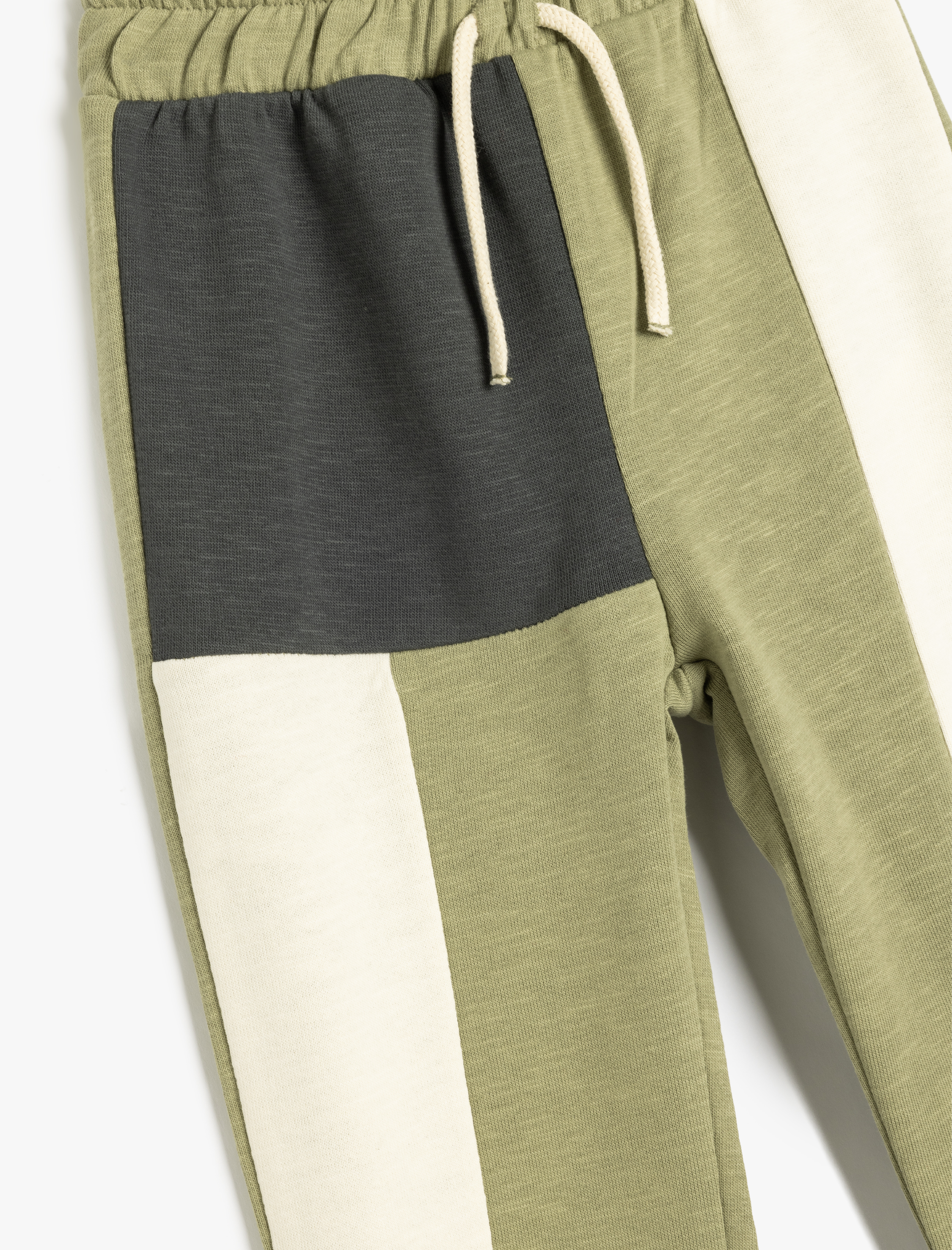  Erkek Bebek Beli Bağlamalı Pamuklu Şardonlu Renk Bloklu Jogger Eşofman Altı