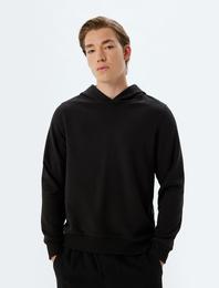 Kapşonlu Sweatshirt Basic Uzun Kollu Pamuklu