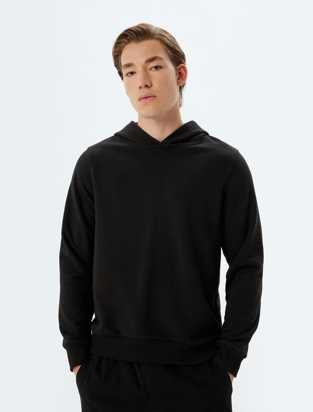 Kapşonlu Sweatshirt Basic Uzun Kollu Pamuklu_0