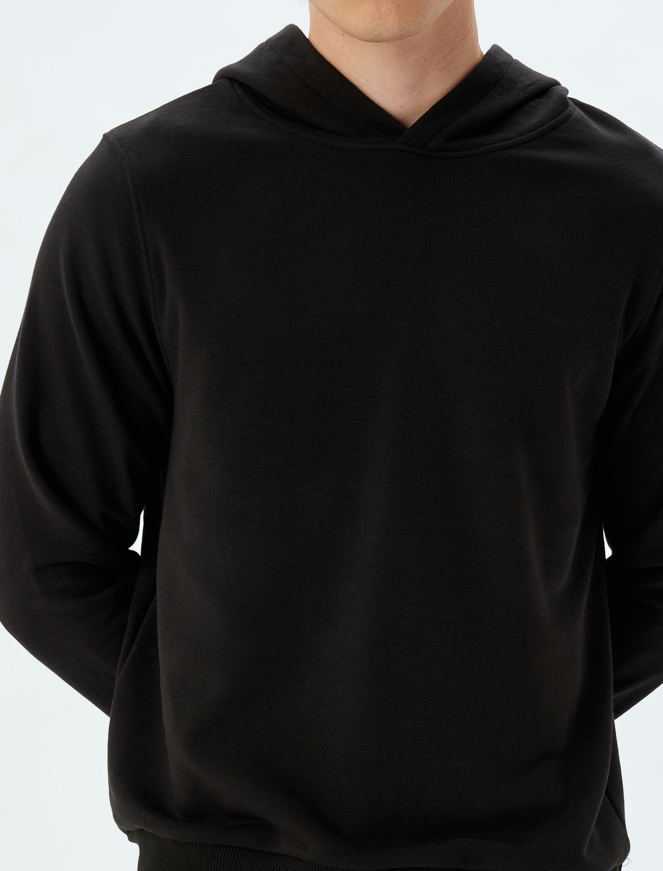 Basic Kapşonlu Pamuklu Uzun Kollu Hoodie