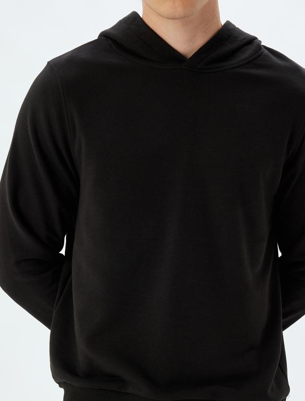 Kapşonlu Sweatshirt Basic Uzun Kollu Pamuklu_4