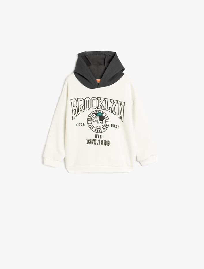 Erkek Bebek Kapşonlu Sweatshirt Şehir Baskılı Uzun Kollu Şardonlu Pamuklu