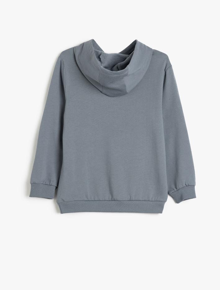 Erkek Çocuk Kapşonlu Sweatshirt Kanguru Cepli Uzun Kollu Slogan Baskılı Şardonlu