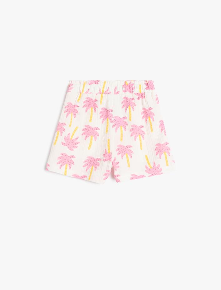 Kız Bebek Şort Beli Lastikli Dokulu Palmiye Baskı Detaylı