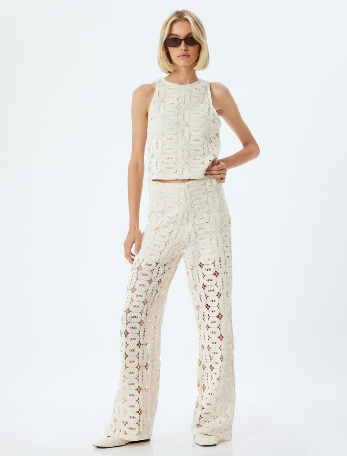  Kroşe Pantolon Bol Paça Yarım Astarlı