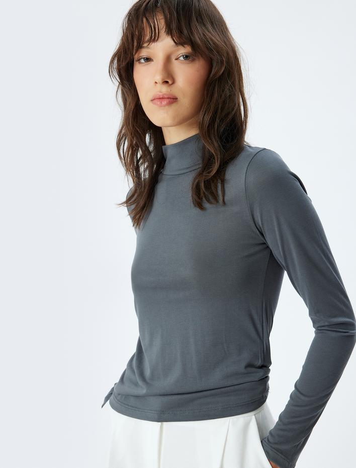  Balıkçı Yaka Tişört Uzun Kollu Modal Kumaş Slim Fit