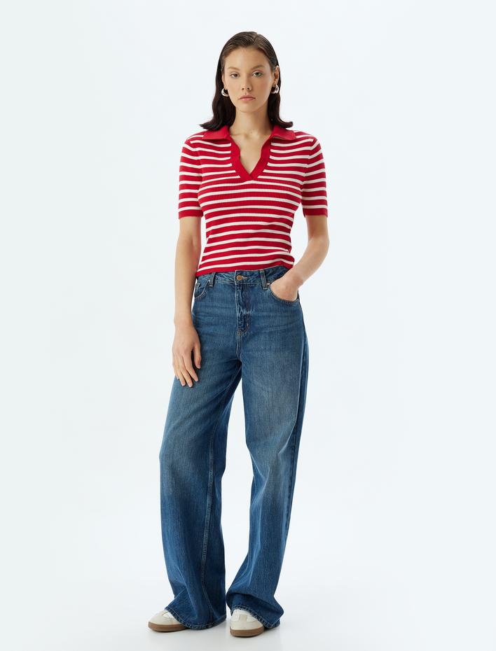  Polo Triko Kazak Fitilli Kısa Kollu