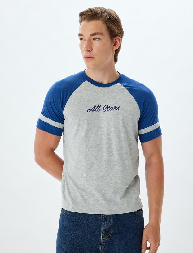 Slim Fit Tişört Slogan Baskılı Bisiklet Yaka Kısa Kollu Biyeli Pamuk Karışımlı_2
