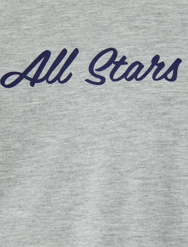 Slim Fit Tişört Slogan Baskılı Bisiklet Yaka Kısa Kollu Biyeli Pamuk Karışımlı_5
