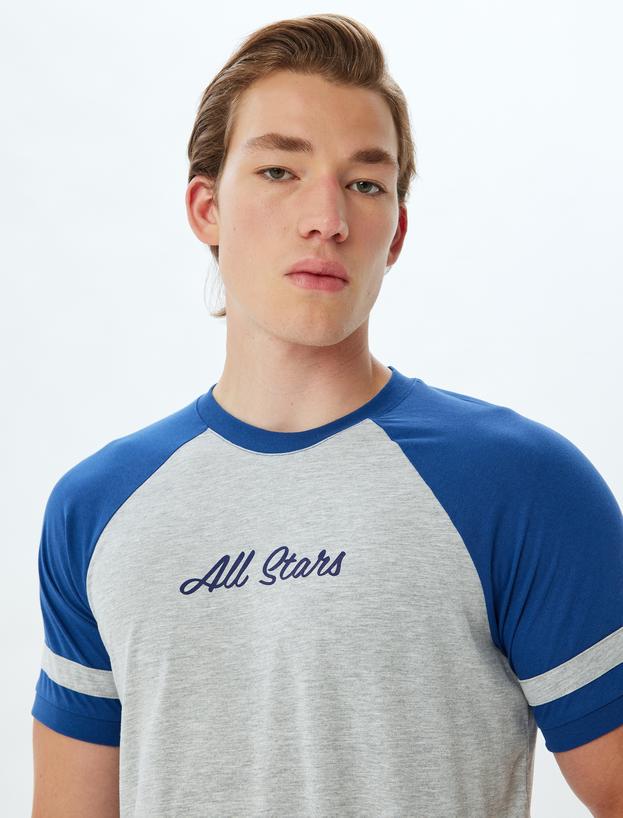 Slim Fit Tişört Slogan Baskılı Bisiklet Yaka Kısa Kollu Biyeli Pamuk Karışımlı_0