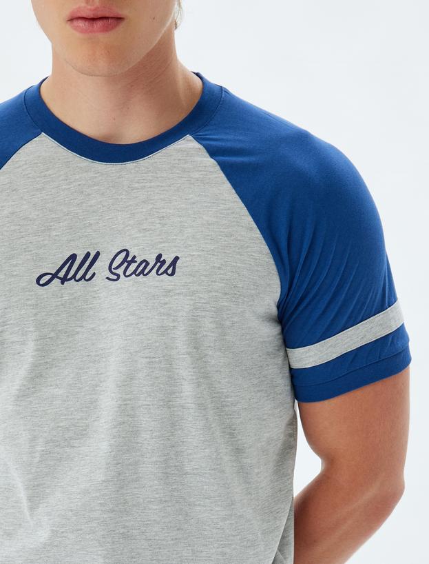 Slim Fit Tişört Slogan Baskılı Bisiklet Yaka Kısa Kollu Biyeli Pamuk Karışımlı_4