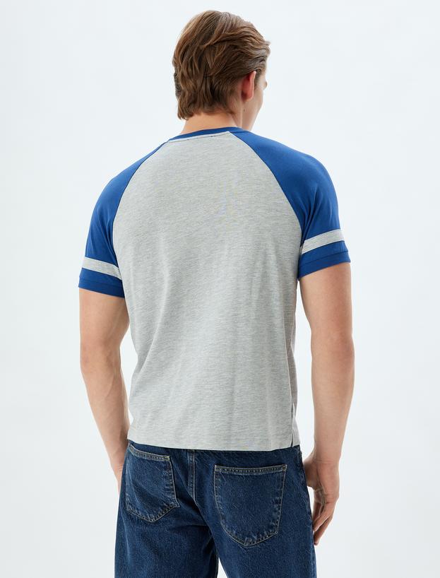 Slim Fit Tişört Slogan Baskılı Bisiklet Yaka Kısa Kollu Biyeli Pamuk Karışımlı_3
