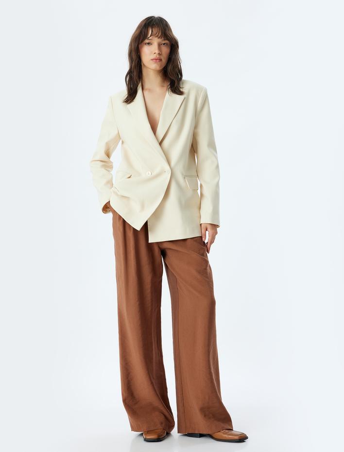  Bol Düz Paça Cepli Pile Detaylı Modal Pantolon