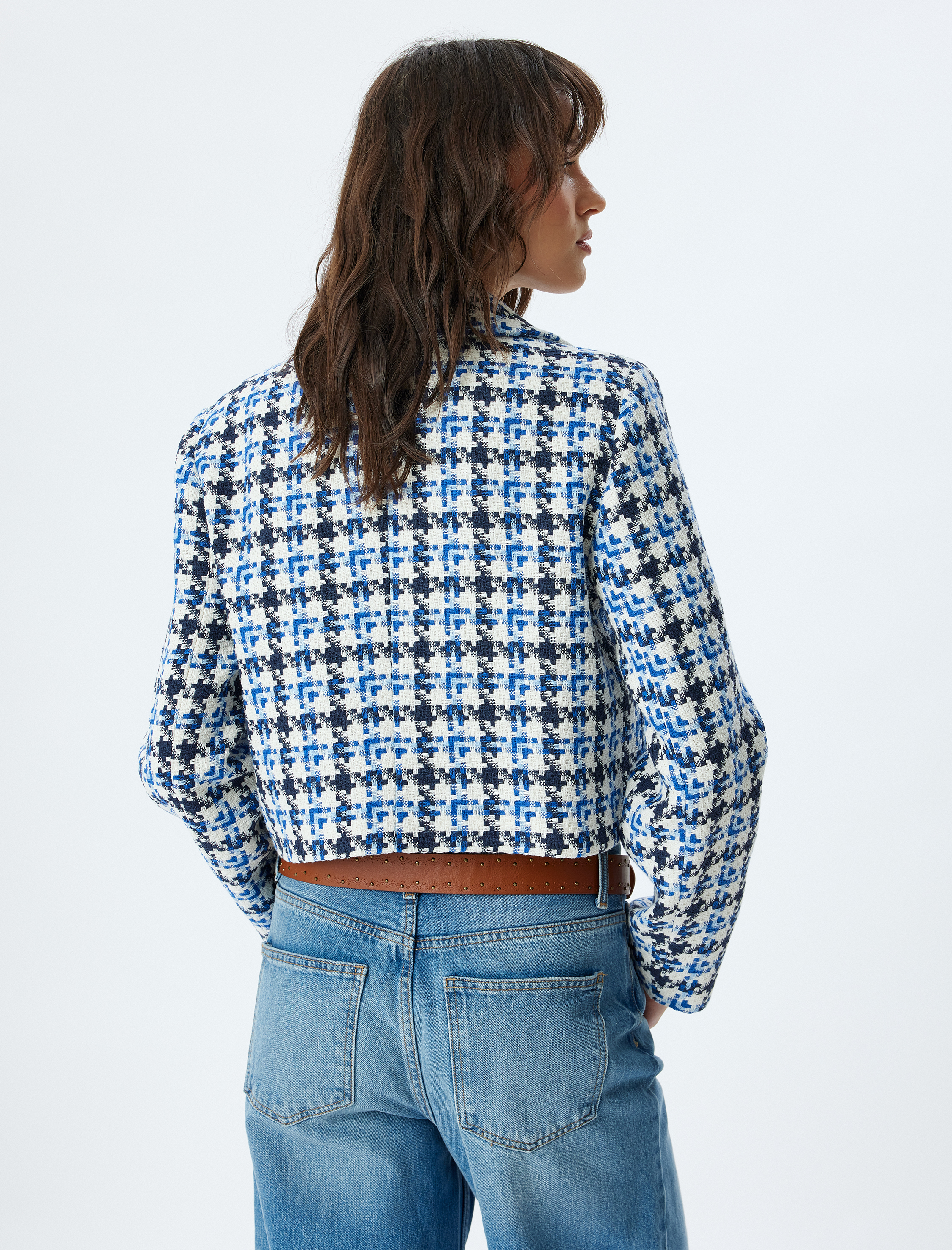 Crop Tüvit Ceket Gömlek Yaka Cep Detaylı Düğmeli