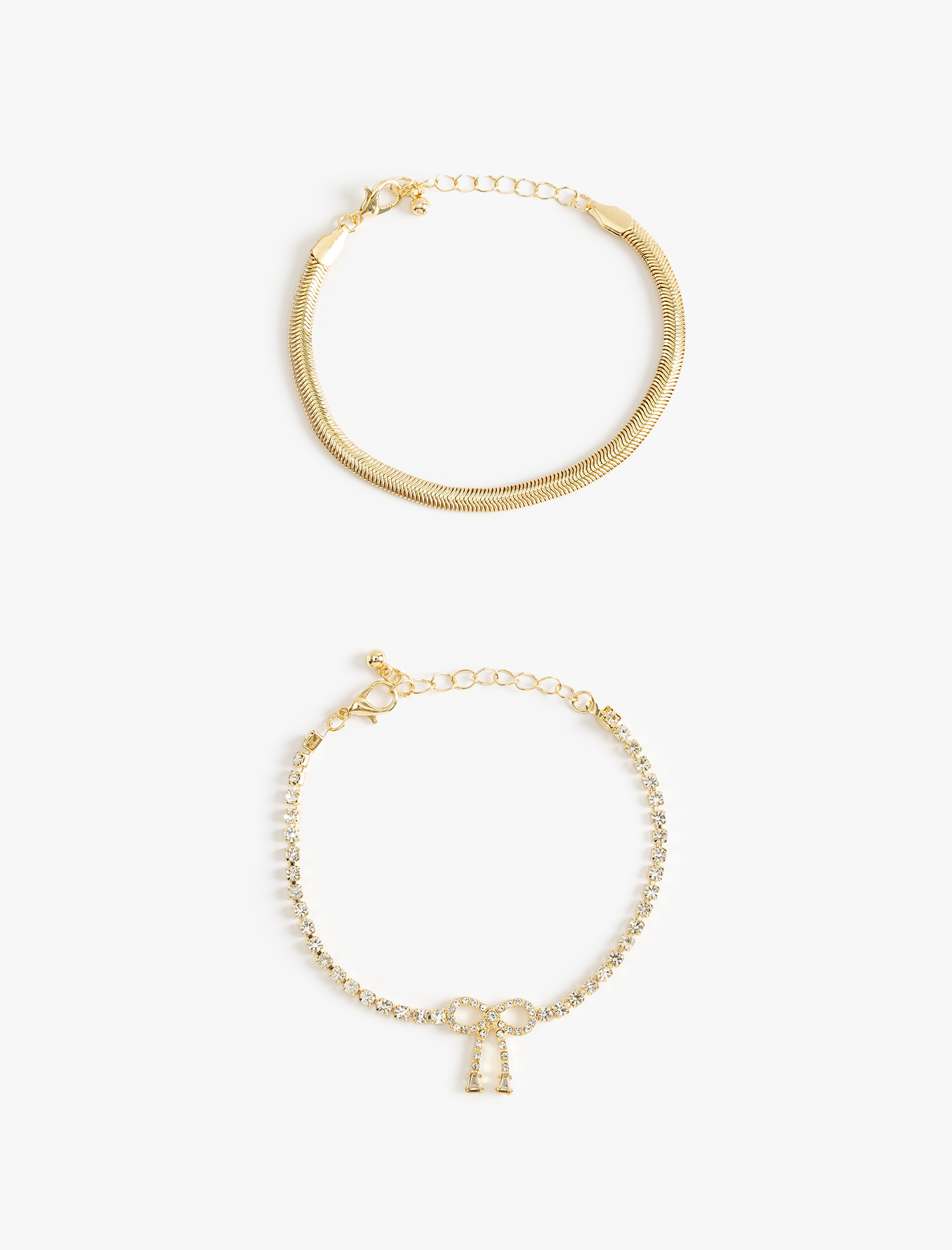  Kadın 2'li Zincir Bileklik Seti Fiyonk Detaylı