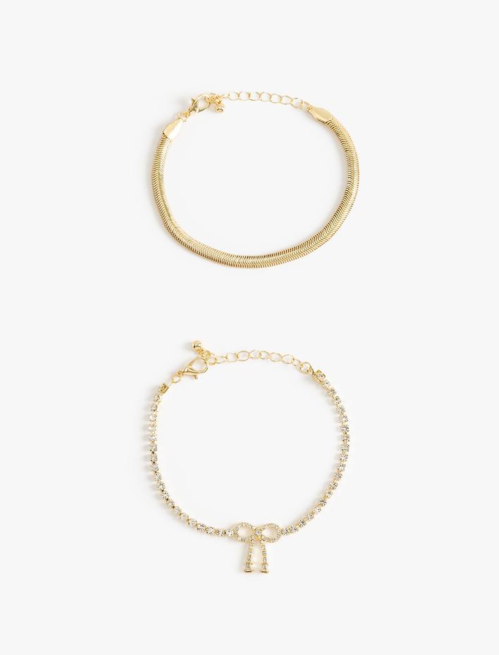 Kadın 2'li Zincir Bileklik Seti Fiyonk Detaylı