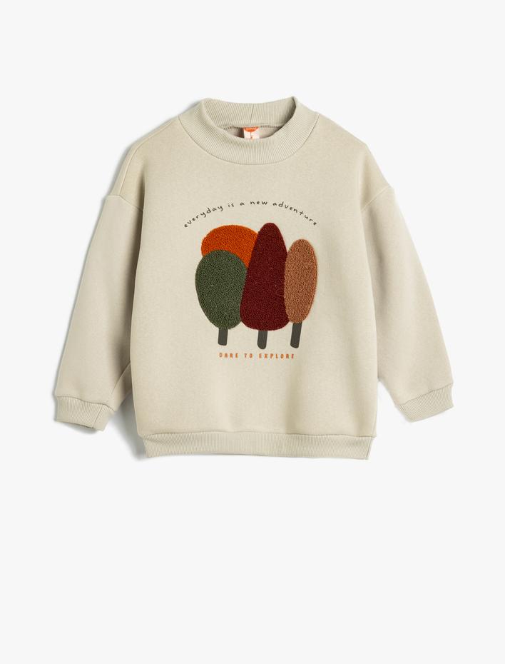 Erkek Bebek Sweatshirt Dik Yaka Aplike Detaylı Uzun Kollu