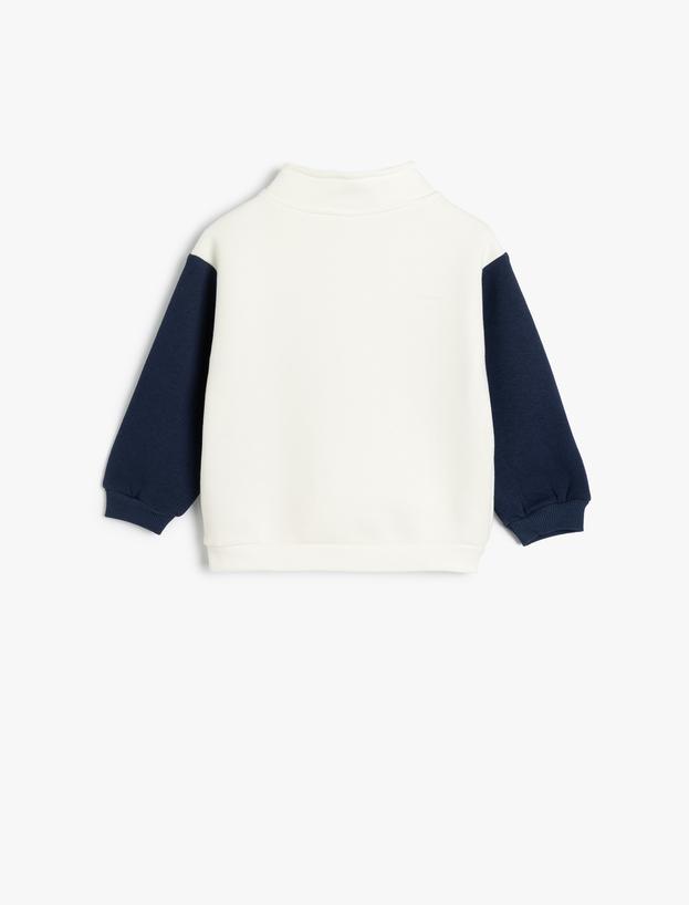 Sweatshirt Dik Yaka Yarım Fermuarlı Baskı Detaylı_1