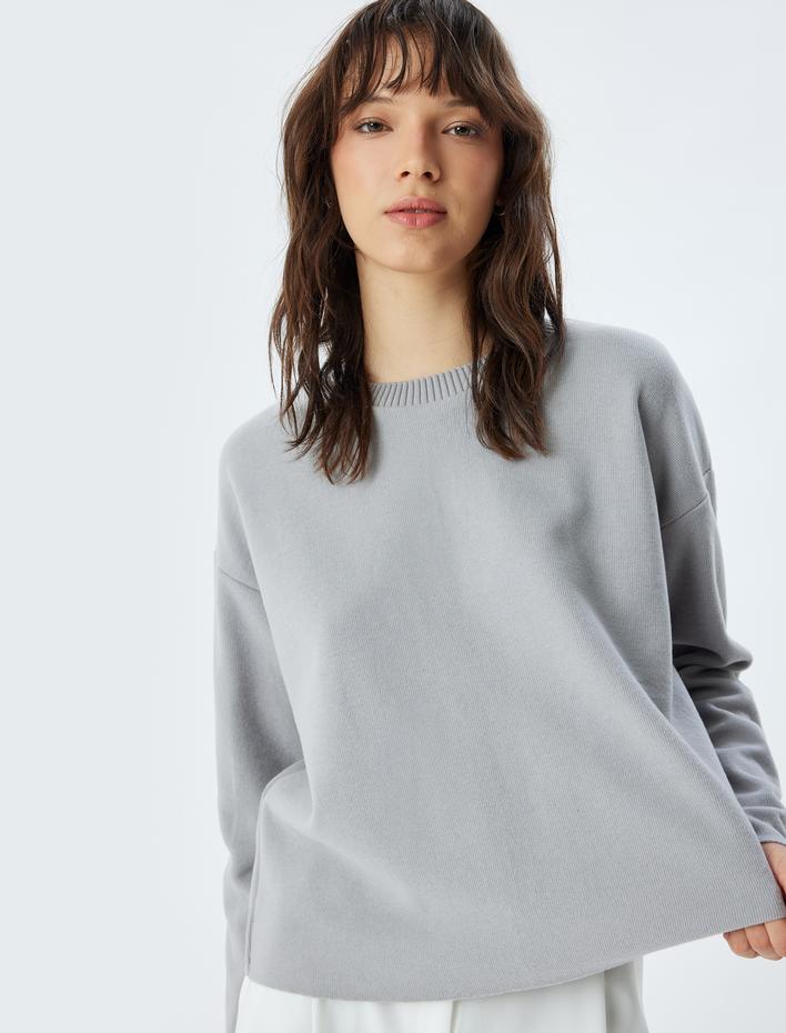  Bisiklet Yaka Uzun Kollu Basic Sweatshirt