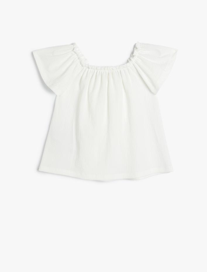 Kız Çocuk Fiyonk Detaylı Yuvarlak Yaka Kısa Kollu Bluz