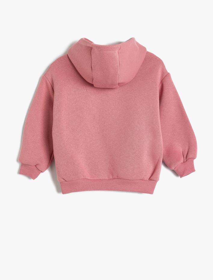 Kız Bebek Kapşonlu Sweatshirt Dinozor Baskılı Uzun Kollu Şardonlu