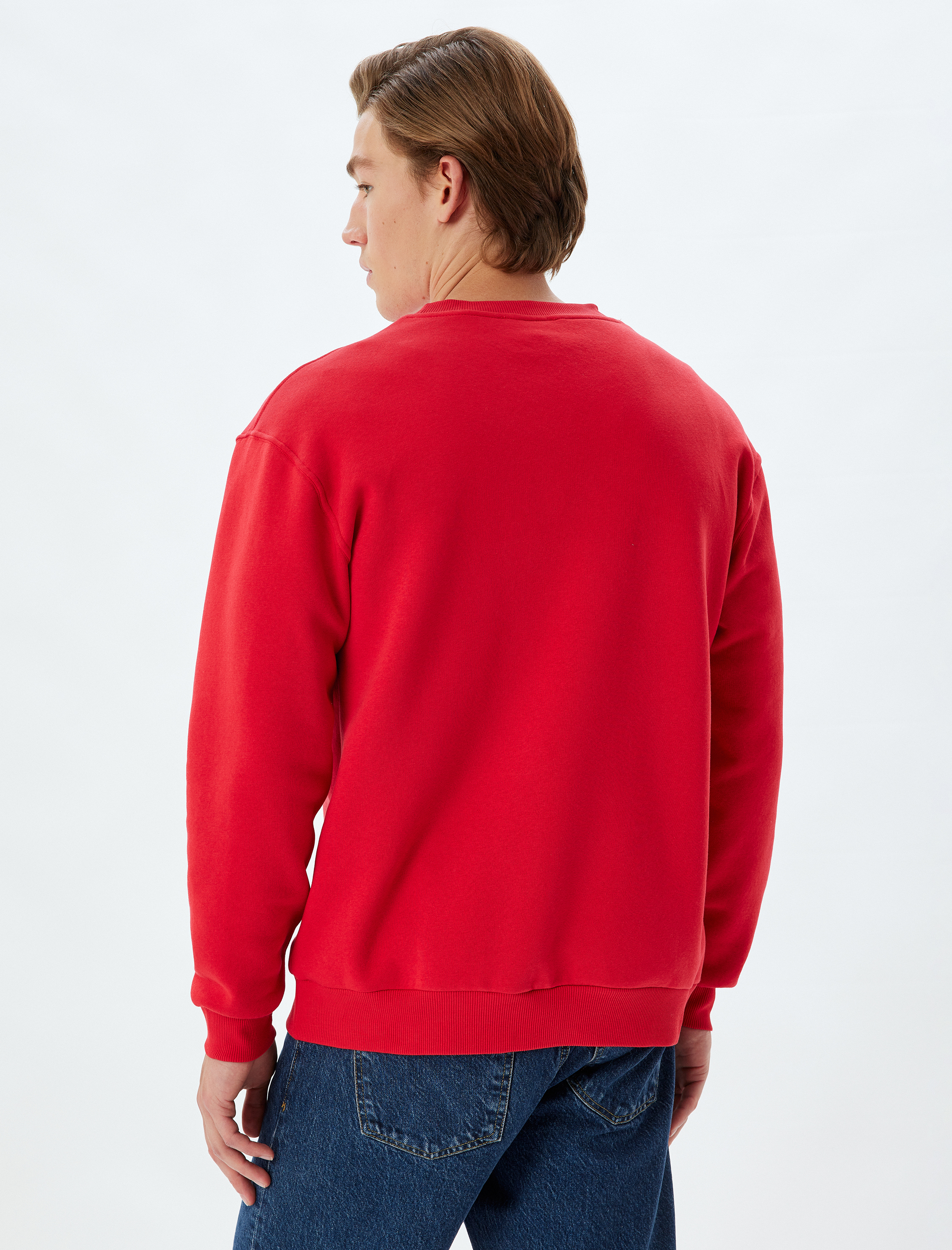 Oversize Sweatshirt Kolej Baskılı Bisiklet Yaka Şardonlu Pamuk Karışımlı