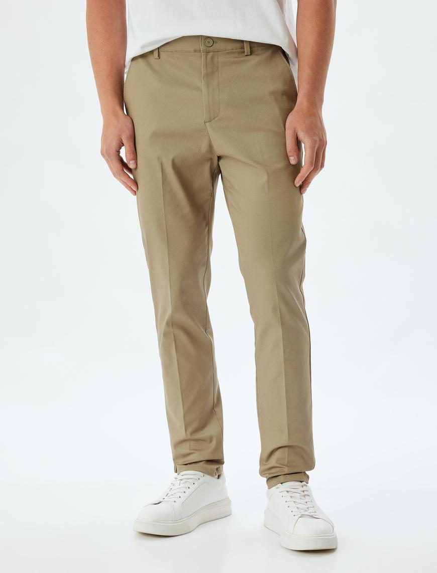   Chino Pantolon Slim Fit Cep Detaylı Pamuklu