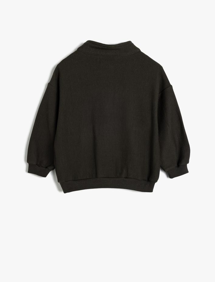 Erkek Bebek Sweatshirt Dik Yaka Yarım Fermuarlı Uzun Kollu Kaplan Baskılı