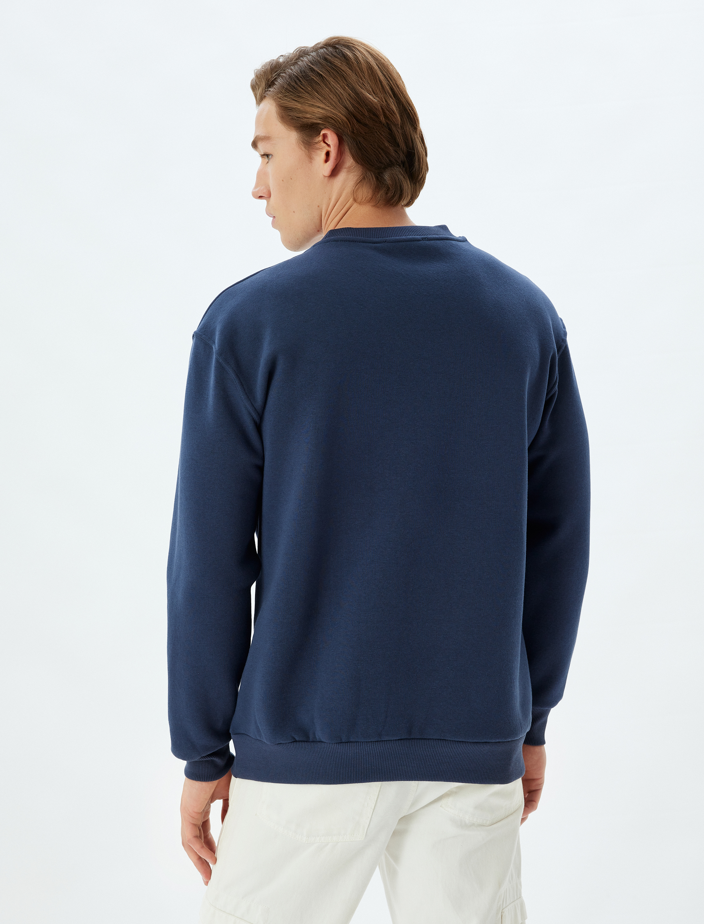 Oversize Sweatshirt Kolej Baskılı Bisiklet Yaka Şardonlu Pamuk Karışımlı