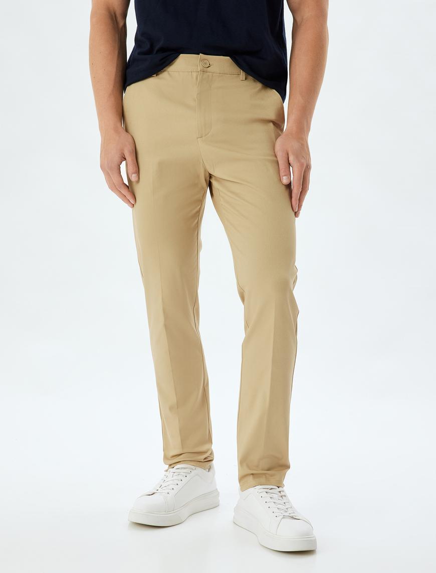   Chino Pantolon Slim Fit Cep Detaylı Pamuklu