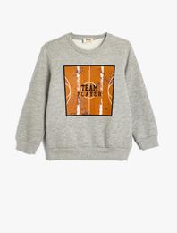 Sweatshirt Basketbol Baskı Detaylı Uzun Kollu Bisiklet Yaka