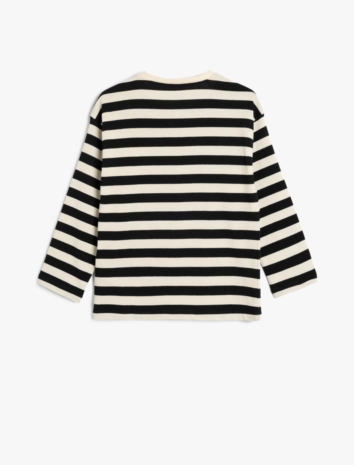 Kız Çocuk Çizgili Tişört Uzun Kollu Bisiklet Yaka Pamuklu