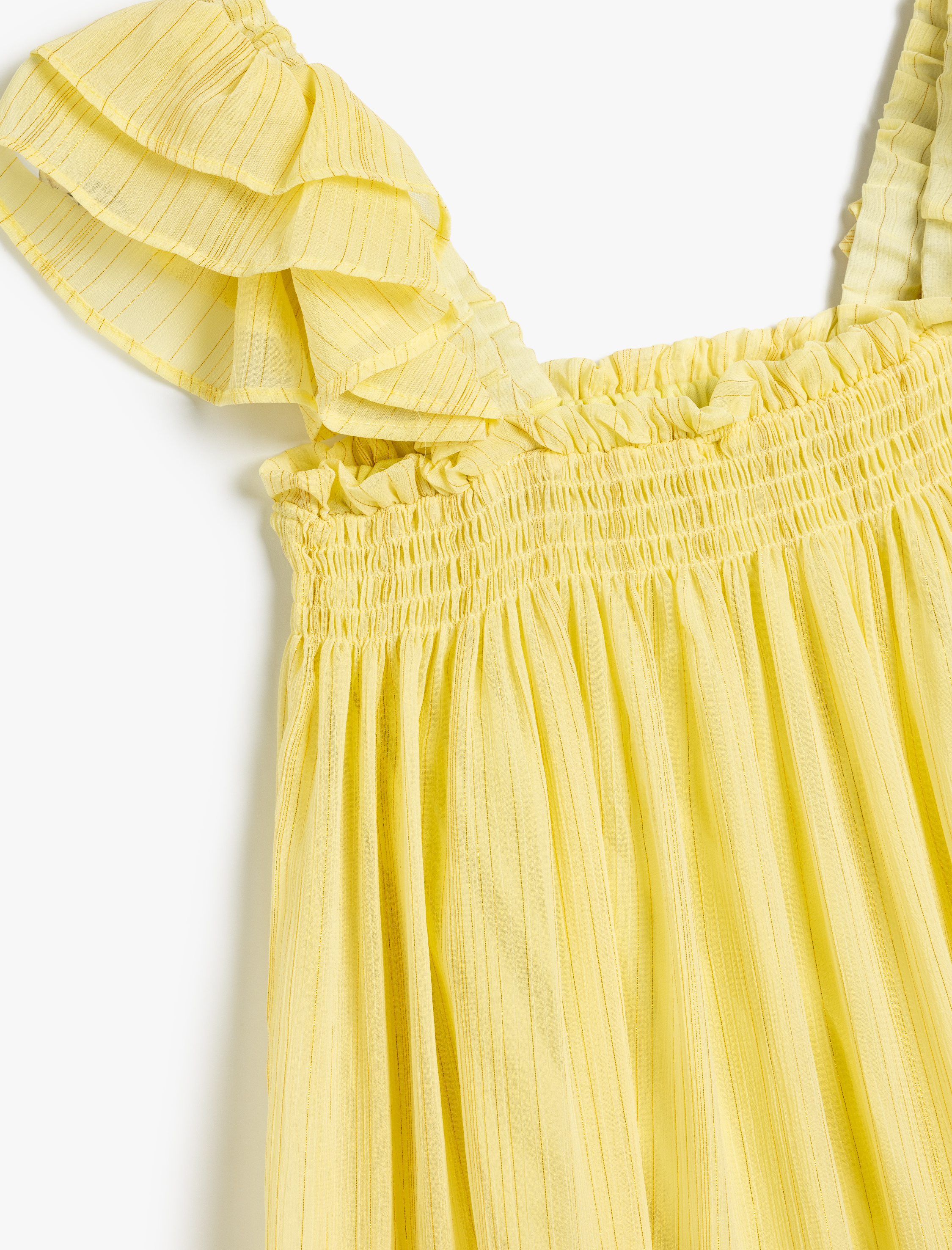  Kız Çocuk Askılı Elbise Fırfır Detaylı Kare Yaka