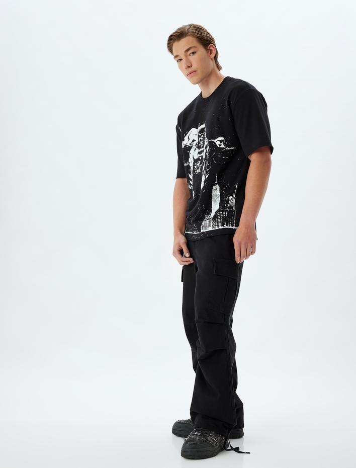  Bisiklet Yaka Kısa Kollu Pamuk Karışımlı Oversize Lisanslı Batman Tişört