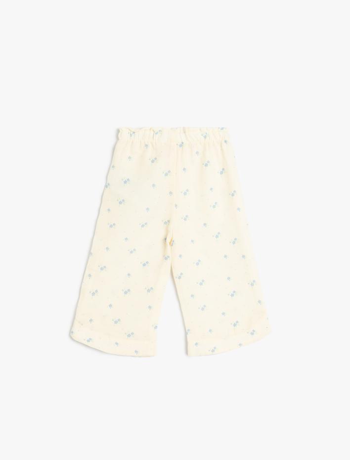 Kız Bebek Müslin Pantolon Çiçek Desenli Bol Paça Beli Lastikli