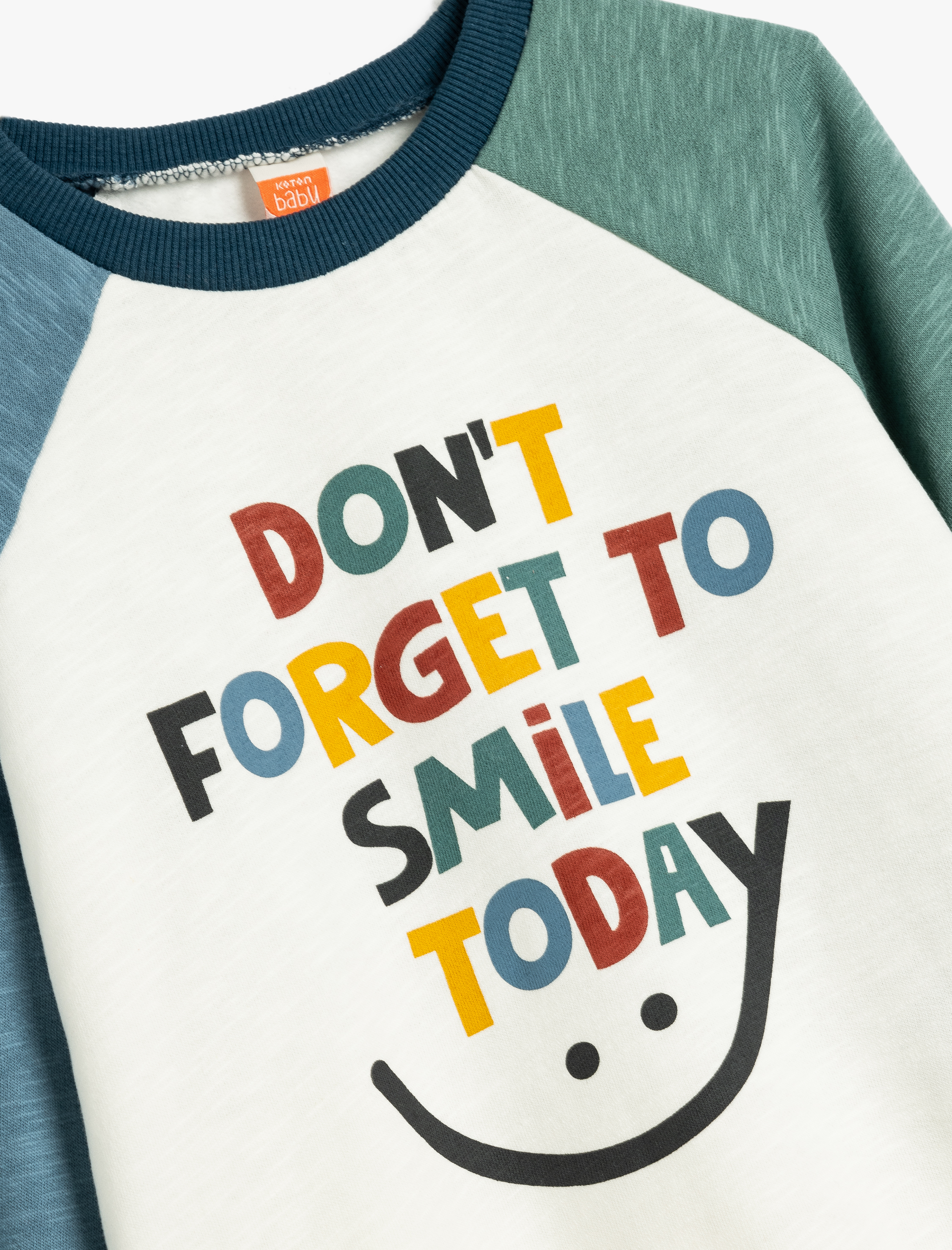  Erkek Bebek Sweatshirt Uzun Kollu Bisiklet Yaka Slogan Baskılı Pamuklu Şardonlu